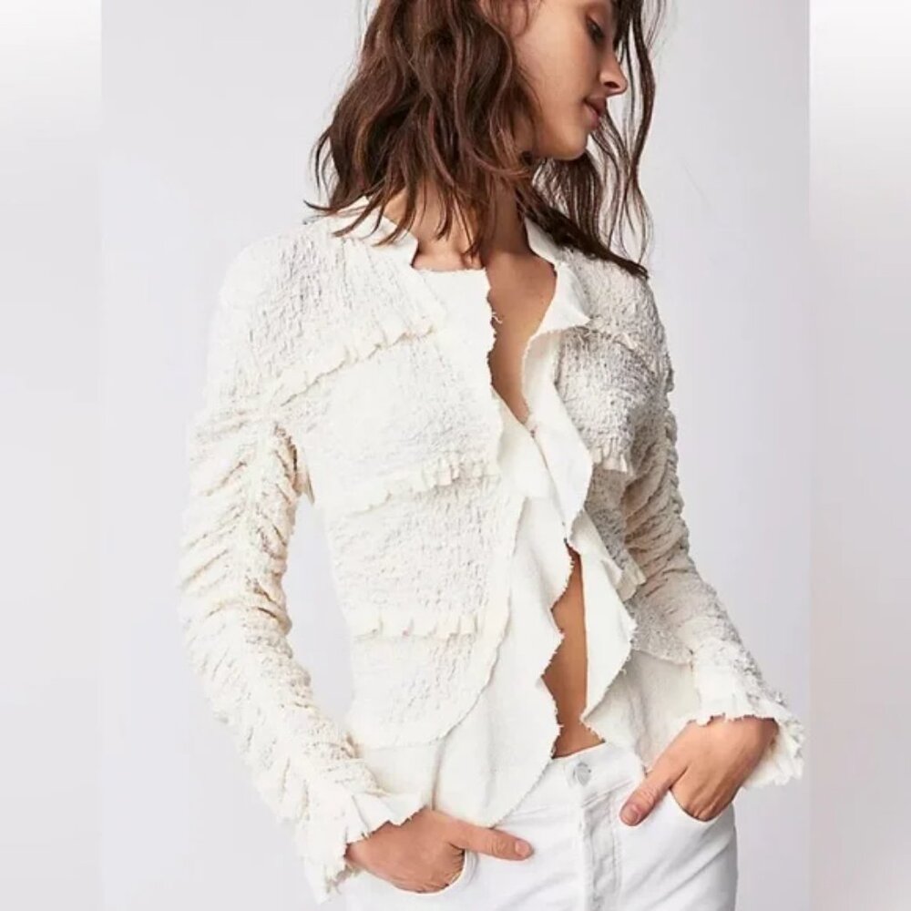 Free People We The Free Demi Vintage-Inspired Ruffle Lace-Adorned Jacket M - Picture 5 of 16